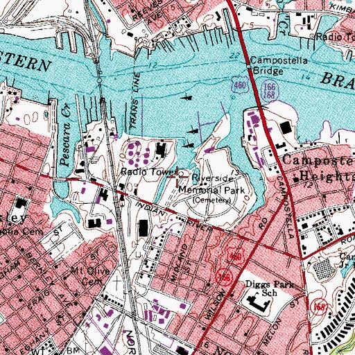 Topographic Map of WNOR-FM (Norfolk), VA