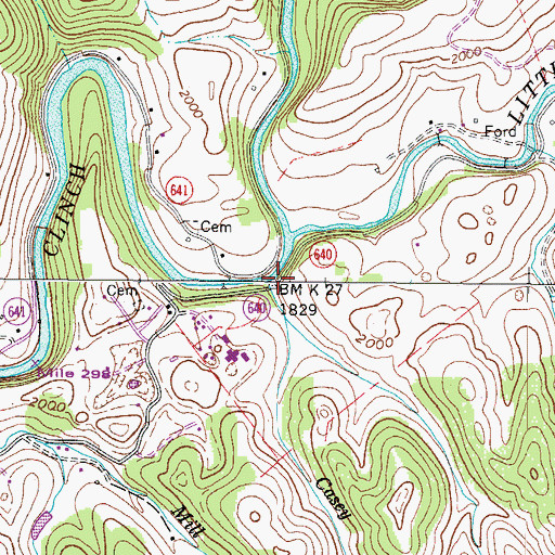Topographic Map of Casey Branch, VA