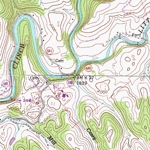 Topographic Map of Casey Branch, VA