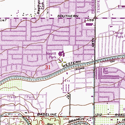 Topographic Map of Nevitt Park, AZ