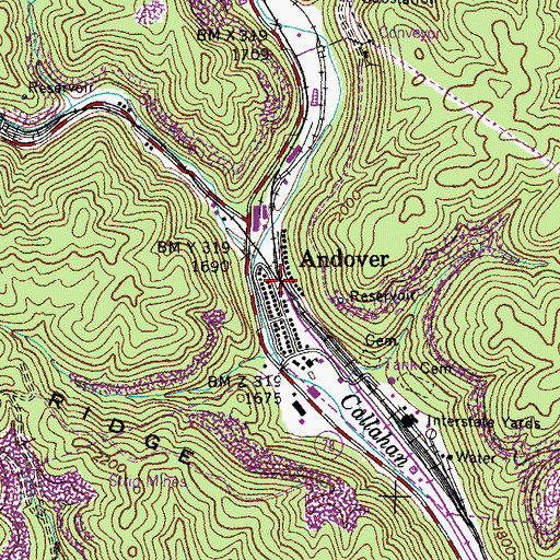 Topographic Map of Andover, VA