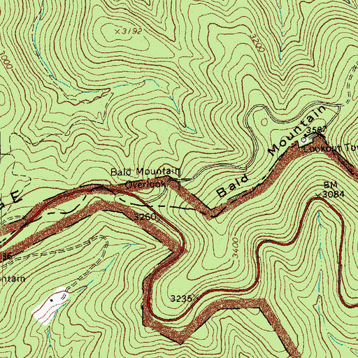 Topographic Map of Bald Mountain Overlook, VA