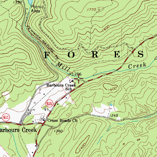 Topographic Map of Barbours Creek School, VA