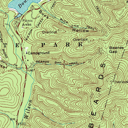Topographic Map of Beards Gap Trail, VA