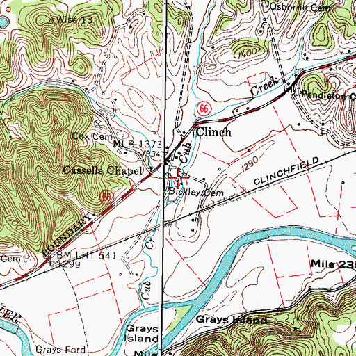 Topographic Map of Bickley Cemetery, VA