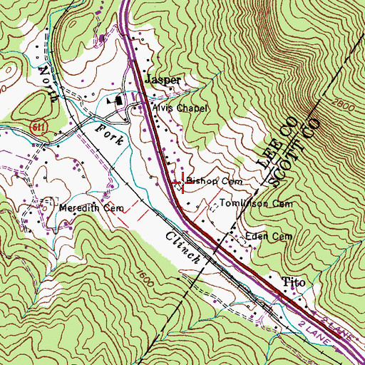 Topographic Map of Bishop Cemetery, VA