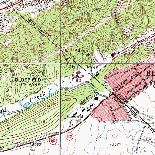 Topographic Map of Bluefield City Park, VA