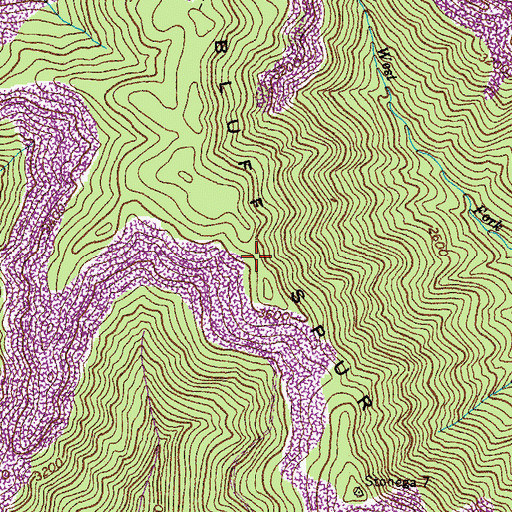 Topographic Map of Bluff Spur, VA