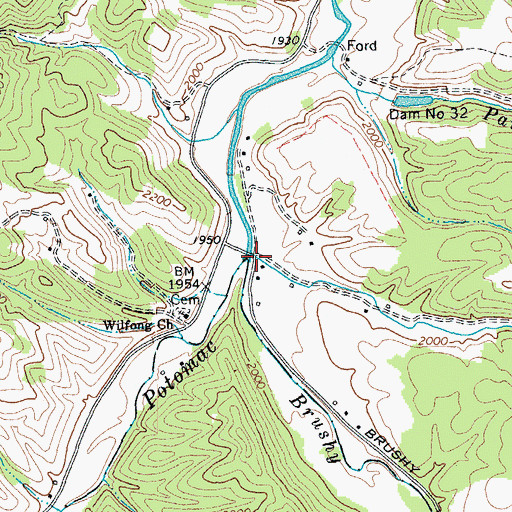Topographic Map of Brushy Fork, WV