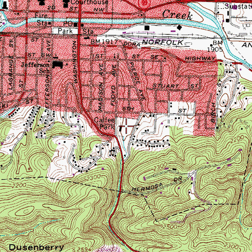 Topographic Map of Calfee Park, VA