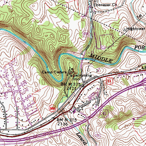 Topographic Map of Camp Cedars, VA