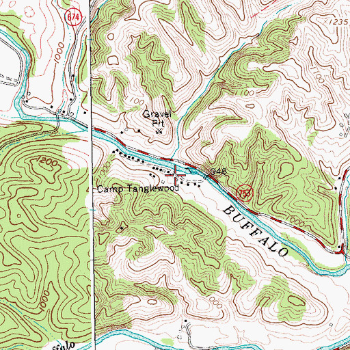 Topographic Map of Camp Tanglewood, VA