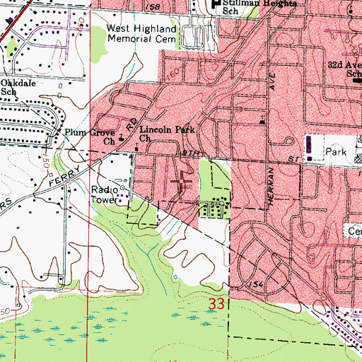 Topographic Map of Hollywood Park, AL