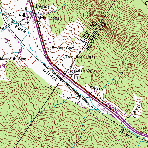 Topographic Map of Eden Cemetery, VA