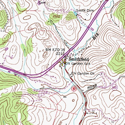Topographic Map of Elk Garden Elementary School, VA