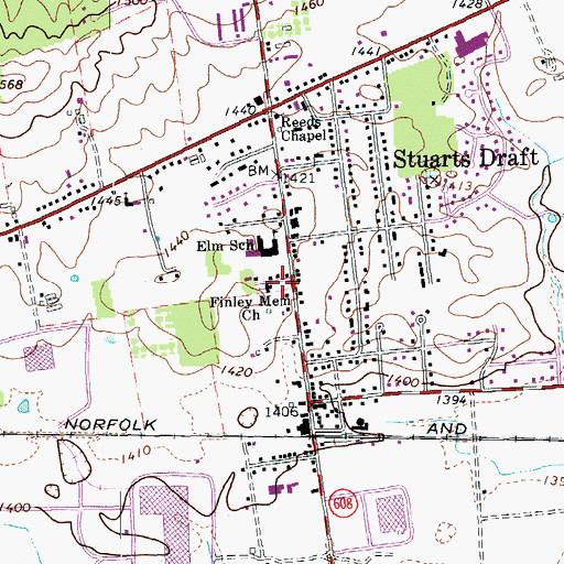 Topographic Map of Finley Memorial Church, VA
