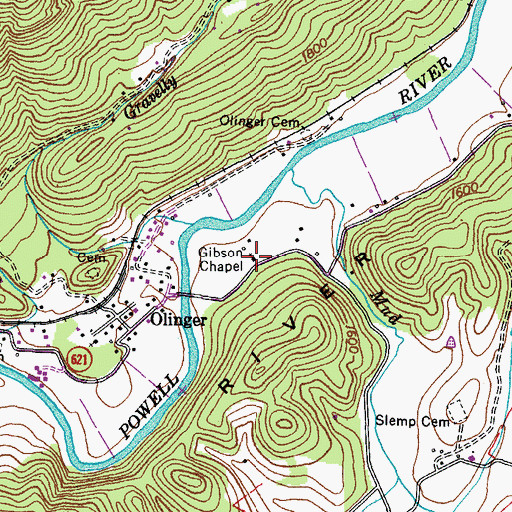 Topographic Map of Gibson Chapel, VA