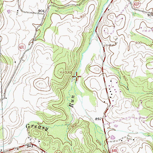 Topographic Map of Greasy Run, VA