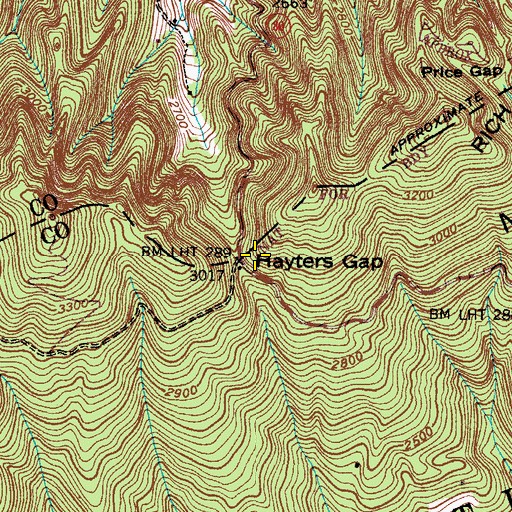 Topographic Map of Hayters Gap, VA