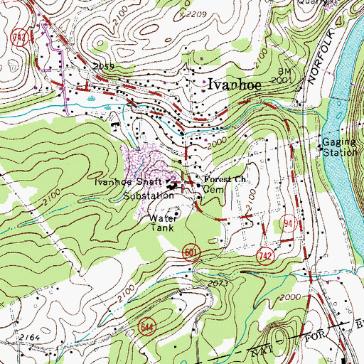 Topographic Map of Ivanhoe Shaft, VA
