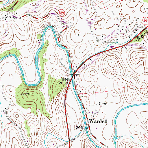 Topographic Map of Katie Branch, VA