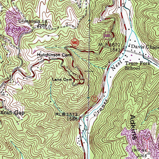 Topographic Map of Lane Cemetery, VA