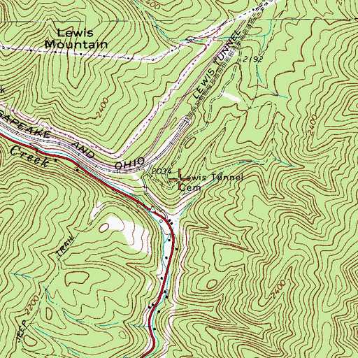 Topographic Map of Lewis Tunnel Cemetery, VA