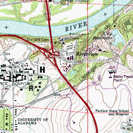 Topographic Map of Riverside Medical Center, AL