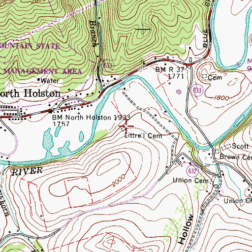 Topographic Map of Littrell Cemetery, VA