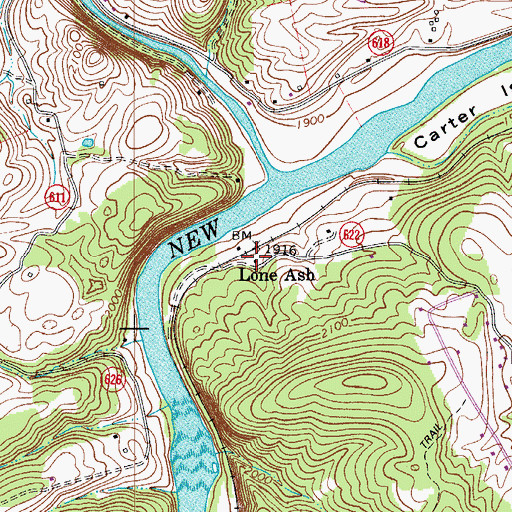 Topographic Map of Lone Ash, VA
