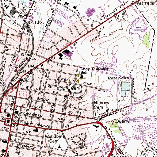 Topographic Map of Lucy Simms Elementary School, VA
