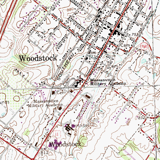 Topographic Map of Massanutten Academy, VA