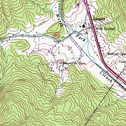 Topographic Map of Meredith Cemetery, VA