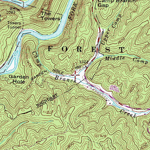 Topographic Map of Middle Camp Branch, VA