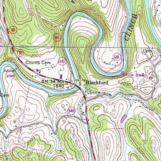 Topographic Map of Mill Branch, VA