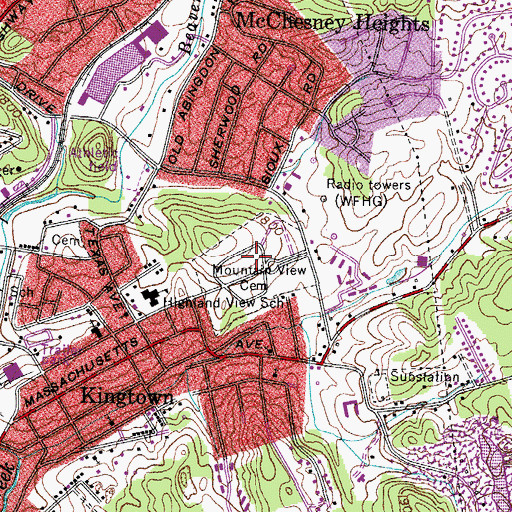 Topographic Map of Mountain View Cemetery, VA