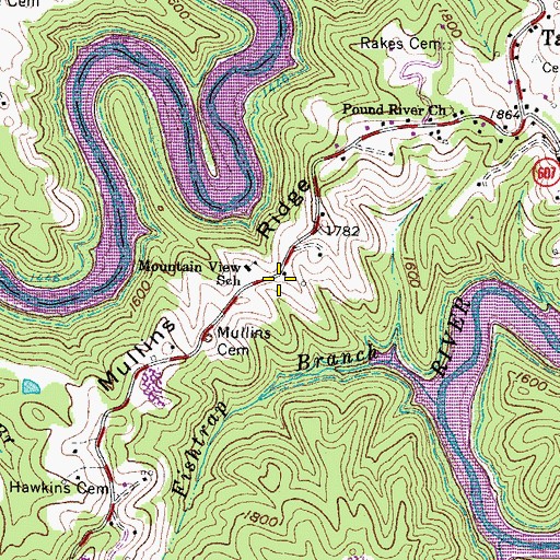 Topographic Map of Mullins Ridge, VA