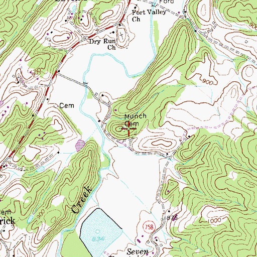 Topographic Map of Munch Cemetery, VA