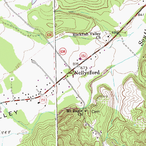 Topographic Map of Nellysford, VA
