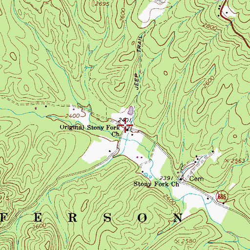 Topographic Map of Original Stony Fork Church, VA
