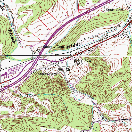 Topographic Map of Overbay Hollow, VA