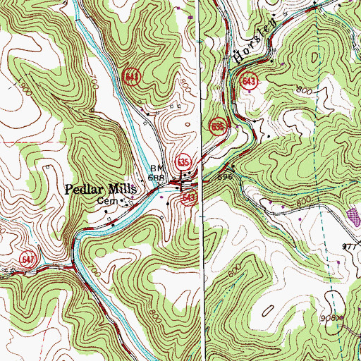 Topographic Map of Pedlar Mills, VA