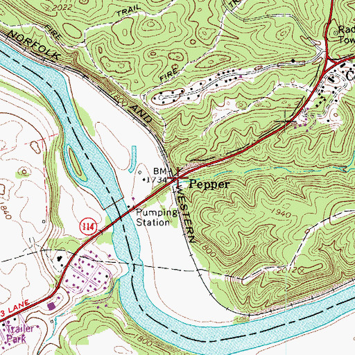 Topographic Map of Pepper, VA