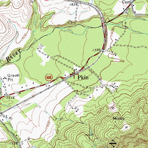 Topographic Map of Pkin, VA