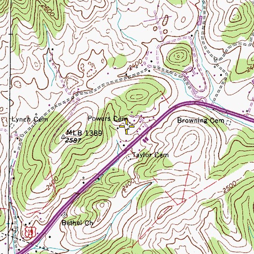 Topographic Map of Powers Cemetery, VA