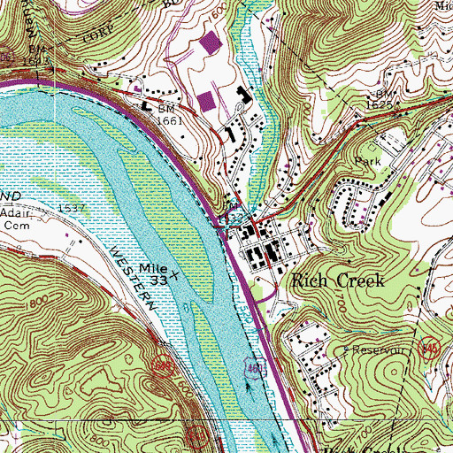 Topographic Map of Rich Creek, VA