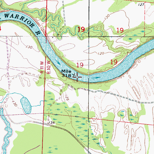 Topographic Map of Twentyone Mile Bar, AL