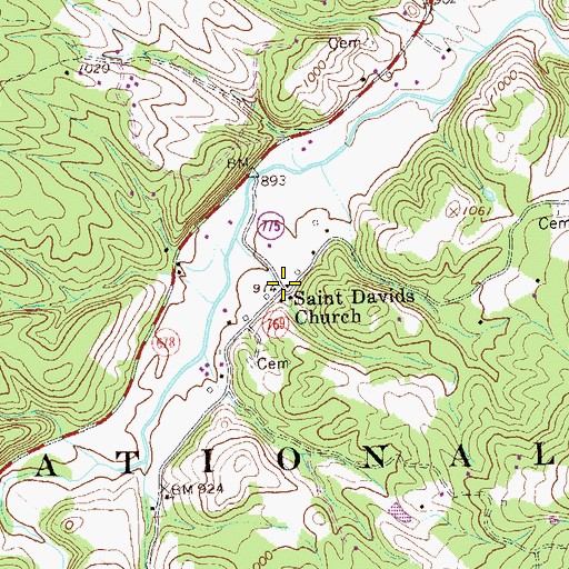 Topographic Map of Saint Davids Church, VA