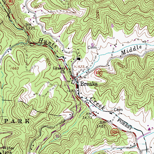 Topographic Map of Middle Fork Hunts Creek, VA