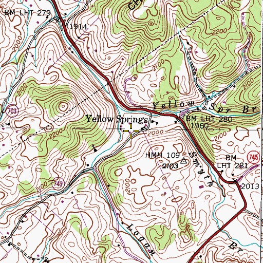Topographic Map of Yellow Springs, VA